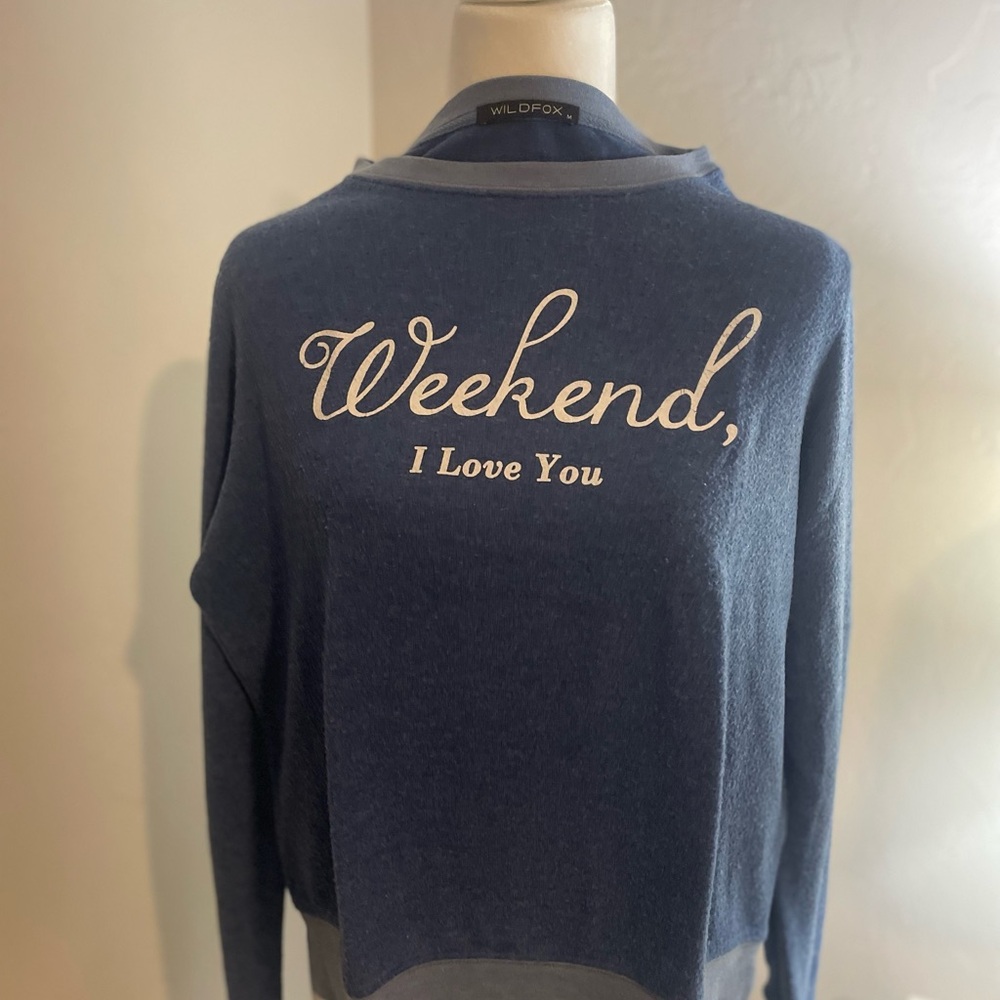 Wildfox Blue Crew Neck Sweater Weekend I Love You